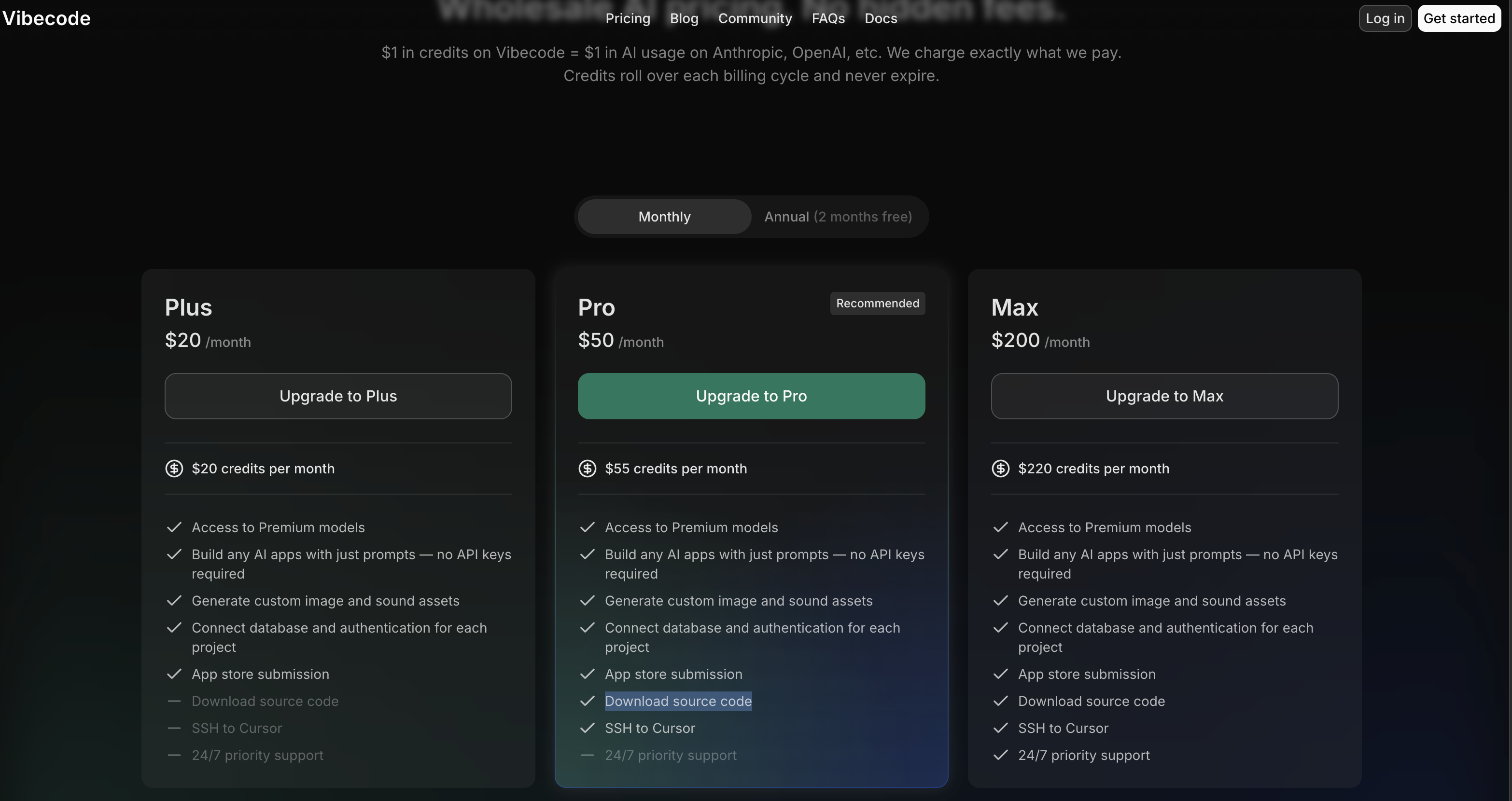 Base44 pricing page showing GitHub integration requires the $40/month Builder plan